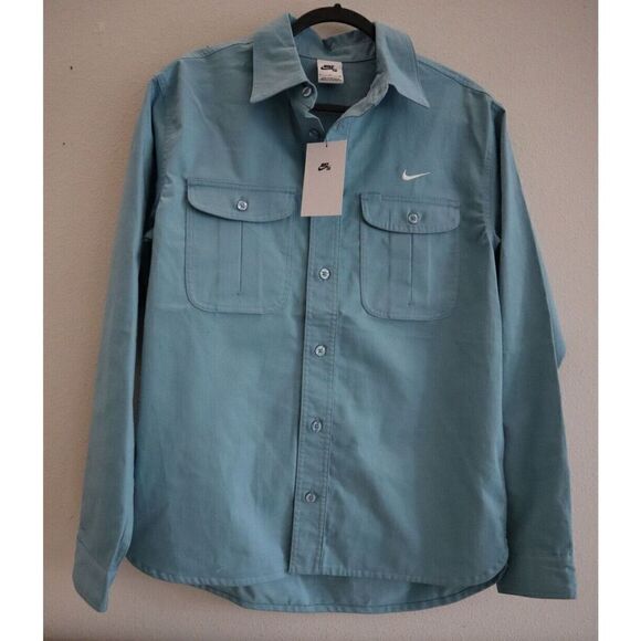 Nike SB DQ6287 494 Unisex Sz Small Worn Blue Woven Skate L/S Button-Up Shirt - Picture 2 of 7